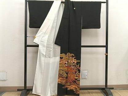 平和屋着物■豪華黒留袖　御所車風景花文　金彩　正絹　逸品　BAAX1468mz