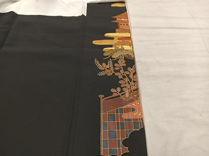 平和屋着物■豪華黒留袖　御所車風景花文　金彩　正絹　逸品　BAAX1468mz