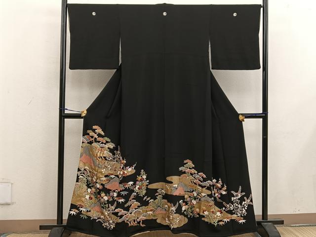 平和屋着物■豪華黒留袖 松竹梅 金彩 正絹 逸品 BAAX1471mz