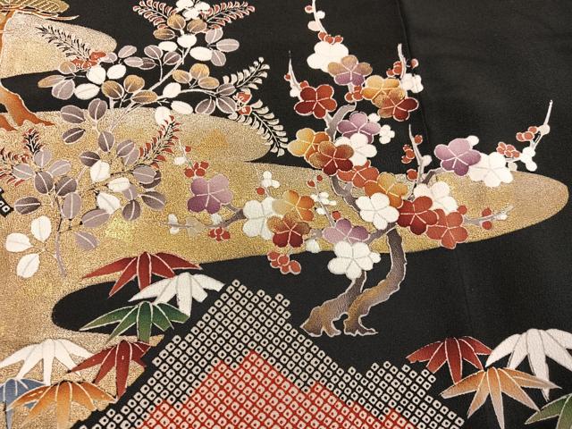 平和屋着物■豪華黒留袖 松竹梅 金彩 正絹 逸品 BAAX1471mz