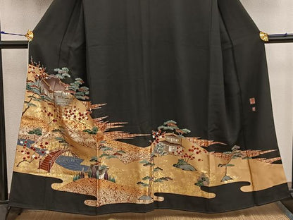 平和屋着物■豪華黒留袖 作家物 駒刺繍 風景花文 金彩 正絹 逸品 BAAX1472mz