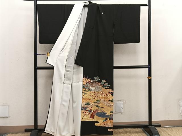 平和屋着物■豪華黒留袖 作家物 駒刺繍 風景花文 金彩 正絹 逸品 BAAX1472mz