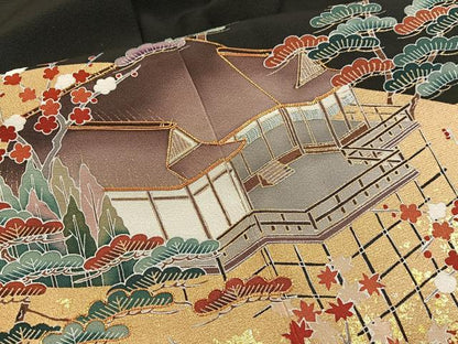 平和屋着物■豪華黒留袖 作家物 駒刺繍 風景花文 金彩 正絹 逸品 BAAX1472mz