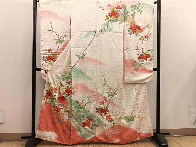 平和屋着物■豪華振袖 駒刺繍 孔雀花文 暈し染め 金彩 正絹 逸品 BAAX1475mz
