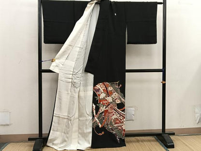 平和屋着物■豪華黒留袖 亀甲牡丹花文 金彩 正絹 逸品 BAAX1476mz