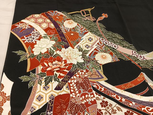 平和屋着物■豪華黒留袖 亀甲牡丹花文 金彩 正絹 逸品 BAAX1476mz