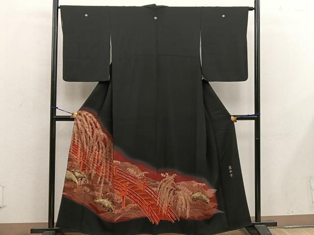 平和屋着物■豪華黒留袖 作家物 嵐山 暈し染め 金彩 正絹 逸品 BAAX1478mz