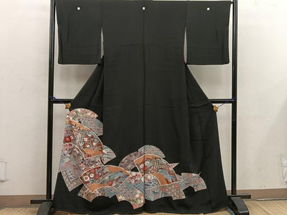 平和屋着物■豪華黒留袖　地紙重ね御所車花文　金彩　正絹　逸品　BAAX1479mz