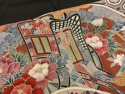 平和屋着物■豪華黒留袖　地紙重ね御所車花文　金彩　正絹　逸品　BAAX1479mz