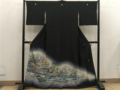 平和屋着物■豪華黒留袖 友禅 作家物 風景松文 暈し染め 正絹 逸品 BAAX1480mz