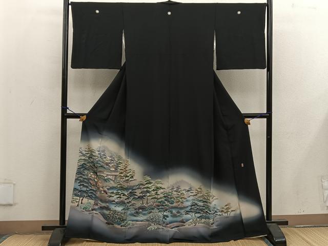 平和屋着物■豪華黒留袖 友禅 作家物 風景松文 暈し染め 正絹 逸品 BAAX1480mz
