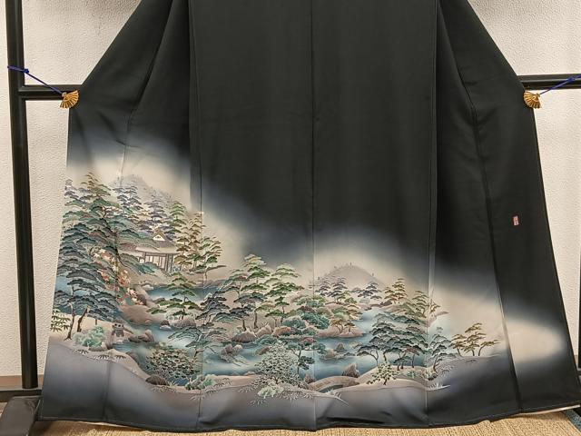 平和屋着物■豪華黒留袖 友禅 作家物 風景松文 暈し染め 正絹 逸品 BAAX1480mz