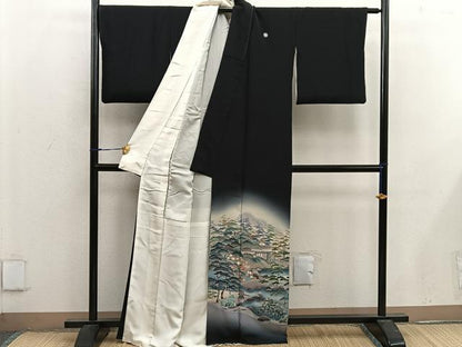 平和屋着物■豪華黒留袖 友禅 作家物 風景松文 暈し染め 正絹 逸品 BAAX1480mz