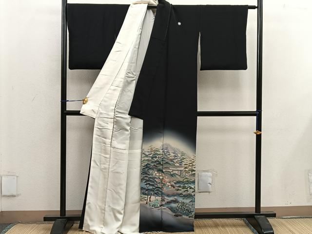 平和屋着物■豪華黒留袖 友禅 作家物 風景松文 暈し染め 正絹 逸品 BAAX1480mz