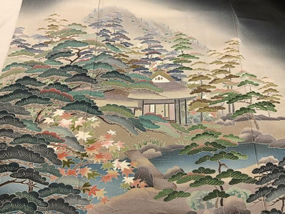 平和屋着物■豪華黒留袖 友禅 作家物 風景松文 暈し染め 正絹 逸品 BAAX1480mz