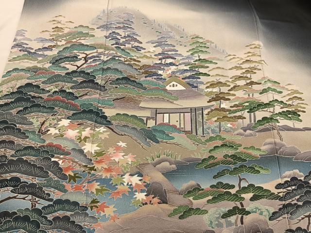 平和屋着物■豪華黒留袖 友禅 作家物 風景松文 暈し染め 正絹 逸品 BAAX1480mz