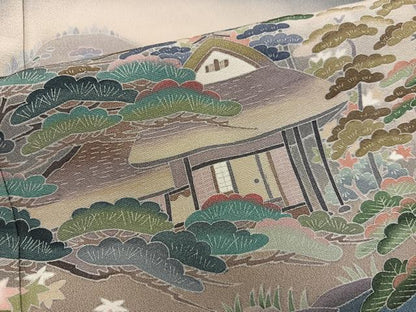 平和屋着物■豪華黒留袖 友禅 作家物 風景松文 暈し染め 正絹 逸品 BAAX1480mz