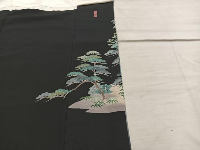 平和屋着物■豪華黒留袖 友禅 作家物 風景松文 暈し染め 正絹 逸品 BAAX1480mz