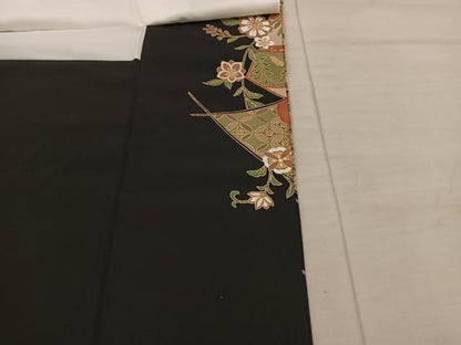 平和屋着物■豪華黒留袖　扇面牡丹花文　金彩　正絹　逸品　BAAX1482mz