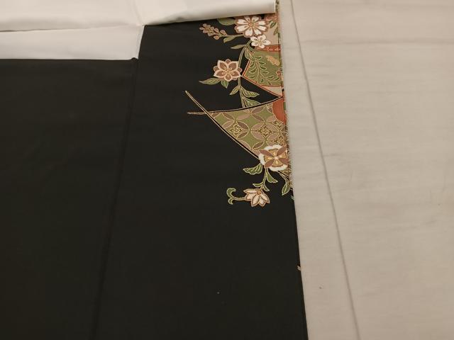 平和屋着物■豪華黒留袖　扇面牡丹花文　金彩　正絹　逸品　BAAX1482mz