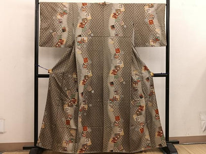 平和屋着物■上質な小紋 色紙重ね飛鶴花文 金彩 正絹 逸品 BAAX1494mz