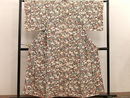 平和屋着物■上質な小紋 型染め 風景花文 正絹 逸品 BAAX1500mz