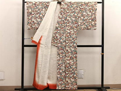 平和屋着物■上質な小紋 型染め 風景花文 正絹 逸品 BAAX1500mz