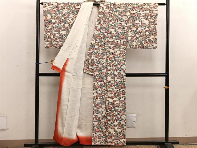 平和屋着物■上質な小紋 型染め 風景花文 正絹 逸品 BAAX1500mz
