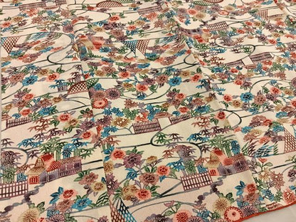平和屋着物■上質な小紋 型染め 風景花文 正絹 逸品 BAAX1500mz
