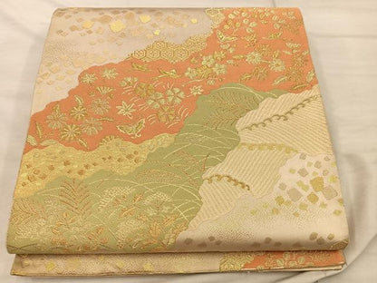 平和屋着物◎西陣の名門　本家加納　六通柄袋帯　舞蝶花鳥文　金糸　正絹　逸品　BAAX1531mz