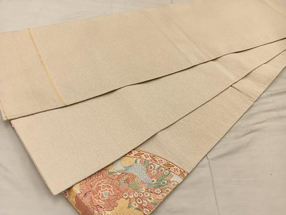 平和屋着物◎太鼓柄袋帯　牡丹園孔雀文　金糸　正絹　逸品　BAAX1532mz