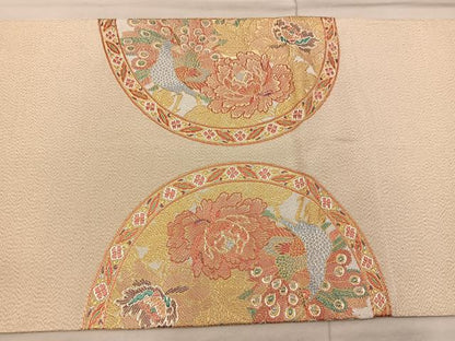 平和屋着物◎太鼓柄袋帯　牡丹園孔雀文　金糸　正絹　逸品　BAAX1532mz