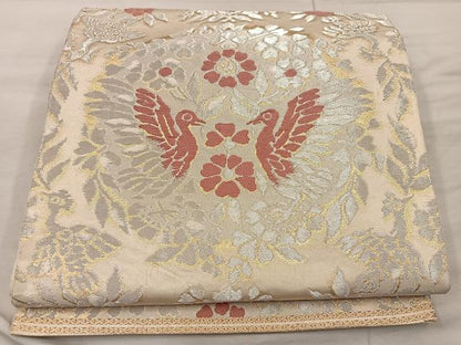 平和屋着物◎西陣　服部織物謹製　六通柄袋帯　松風　向かい鳥花丸文　金銀糸　正絹　逸品　BAAX1533mz