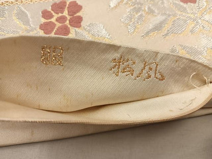 平和屋着物◎西陣　服部織物謹製　六通柄袋帯　松風　向かい鳥花丸文　金銀糸　正絹　逸品　BAAX1533mz