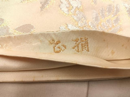 平和屋着物◎西陣　服部織物謹製　六通柄袋帯　松風　向かい鳥花丸文　金銀糸　正絹　逸品　BAAX1533mz