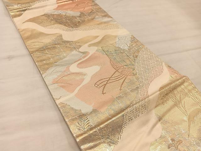 平和屋着物◎六通柄袋帯　御所車花文　金糸　正絹　逸品　BAAX1536mz