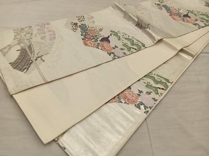平和屋着物◎六通柄袋帯　唐織　華鳥春景　金銀糸　正絹　逸品　BAAX1549mz
