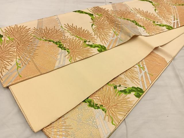 平和屋着物◎六通柄袋帯　渡橋草葉文　金銀糸　正絹　逸品　BAAX1551mz