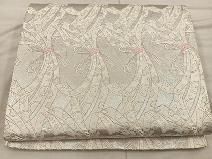 平和屋着物◎六通柄袋帯　箔眉　束ね熨斗花文　銀糸　正絹　逸品　BAAX1552mz