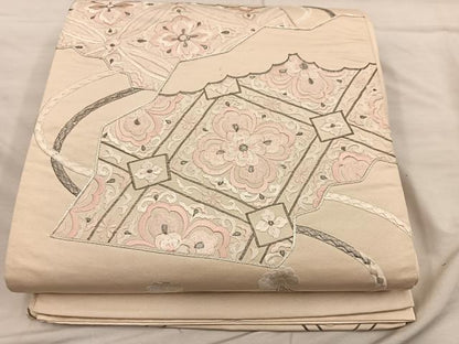 平和屋着物◎太鼓柄袋帯　総刺繍　駒刺繍　菱花文　銀糸　正絹　逸品　BAAX1562mz