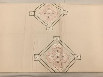 平和屋着物◎太鼓柄袋帯　総刺繍　駒刺繍　菱花文　銀糸　正絹　逸品　BAAX1562mz