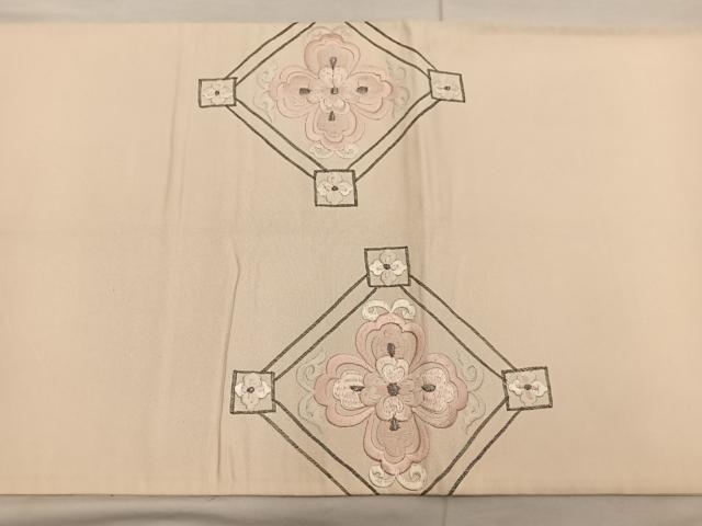 平和屋着物◎太鼓柄袋帯　総刺繍　駒刺繍　菱花文　銀糸　正絹　逸品　BAAX1562mz