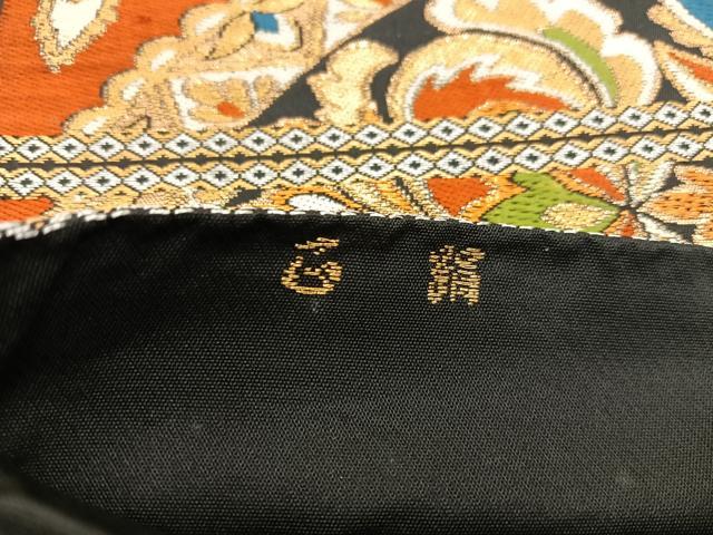 平和屋着物◎六通柄　本袋帯　唐織　更紗花文　黒地　金糸　正絹　逸品　BAAX1570mz