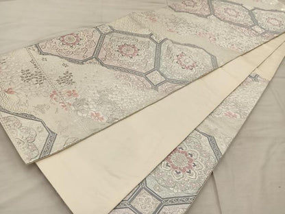 平和屋着物◎六通柄袋帯　蜀江花文　銀糸　正絹　逸品　BAAX1573mz