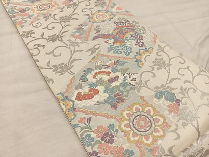 平和屋着物◎六通柄袋帯　花鳥文　金銀糸　正絹　逸品　BAAX1578mz
