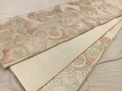 平和屋着物◎佐賀錦 六通柄袋帯 束ね熨斗花文 銀糸 正絹 逸品 BAAX1585mz