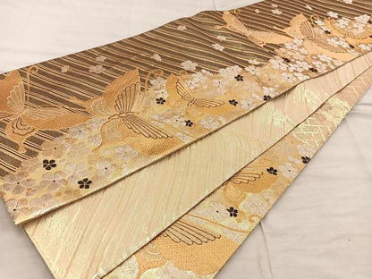 平和屋着物◎佐賀錦 六通柄袋帯 舞蝶梅花文 金銀糸 正絹 逸品 BAAX1586mz