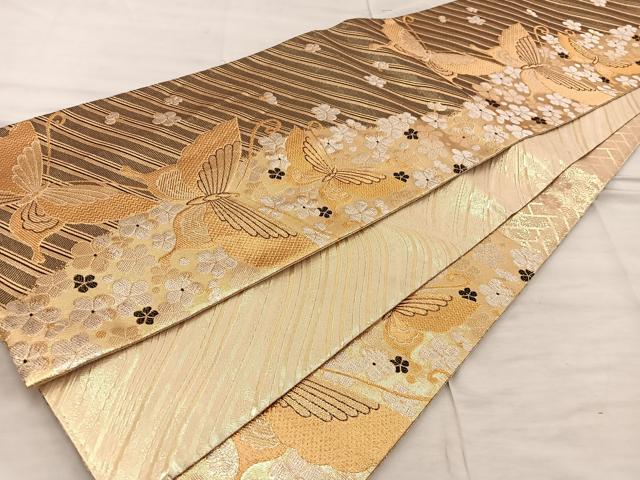 平和屋着物◎佐賀錦 六通柄袋帯 舞蝶梅花文 金銀糸 正絹 逸品 BAAX1586mz