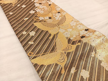 平和屋着物◎佐賀錦 六通柄袋帯 舞蝶梅花文 金銀糸 正絹 逸品 BAAX1586mz