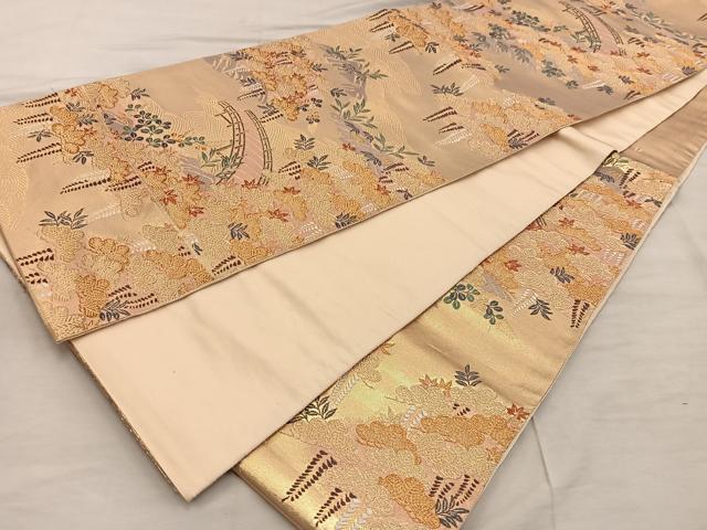 平和屋着物◎六通柄袋帯　唐織　花鳥風月　金糸　正絹　逸品　BAAX1590mz